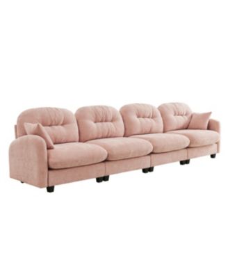 Streamdale Four-Seater Modular Chenille Sectional Couch with Pillows, Pink