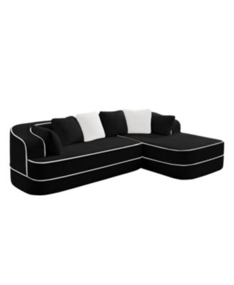 106" Teddy Fabric Sofa, No Assembly, L-Shaped Chaise, Black