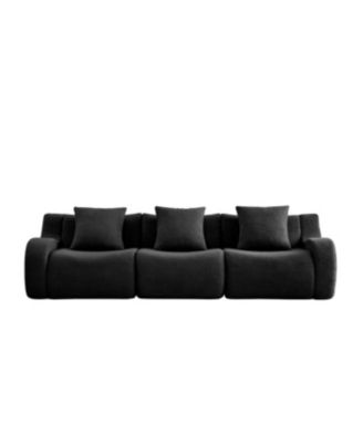 Streamdale Boneless Sofa, Teddy Fabric, Anti-Slip, No Assembly, Curved Armrests, Black
