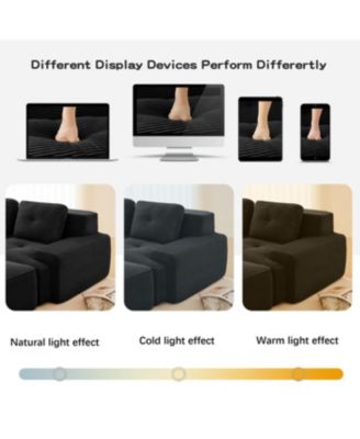  Modern L-Shaped Corduroy Sectional Sofa with Movable Ottoman - Black