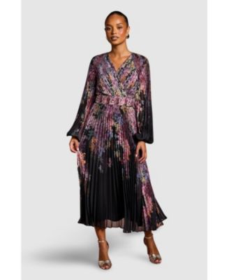 Women's Printed Pleated Wrap Dress