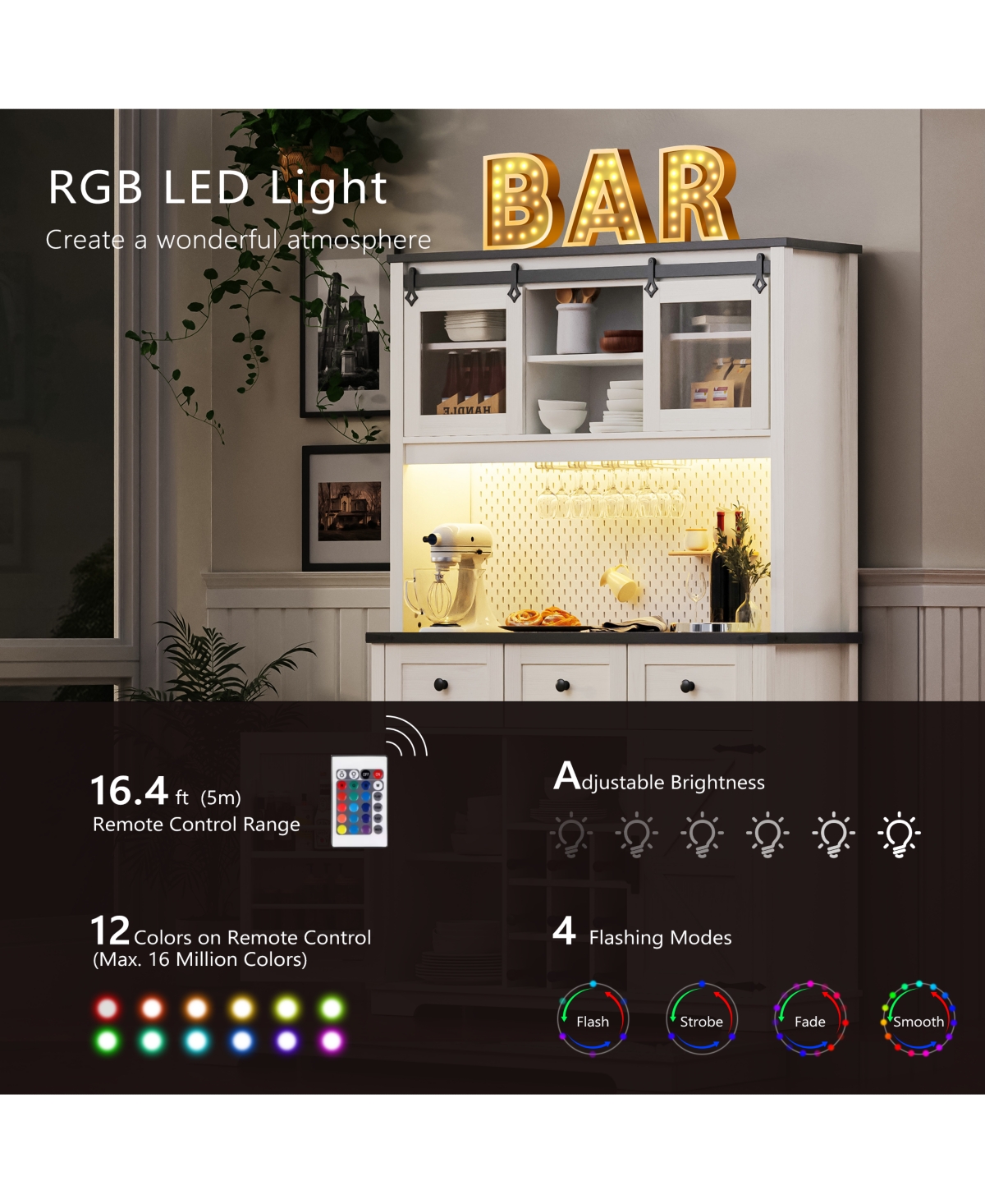 Boyel Living 71" Farmhosue Pantry Bar Cabinet with Internal Storage Rack,Kitchen Cabinet with Hutch,Sliding Door,Rustic Coffee Bar Storage Cabine