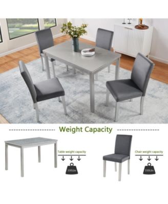 5-Piece Silver Grey Crystal Accent Wood Dining Set with Rectangular Table and 4 Upholstered Chairs
