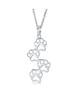 Animal Pet 4 Multi Paw Prints Charm Pendant Necklace & Stud Earrings Set Sterling Silver