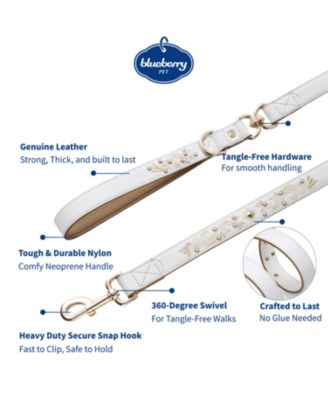 Western Style Full Grain Genuine Leather Dog Leash with Embroidery and Pearl or Turquoise Studs