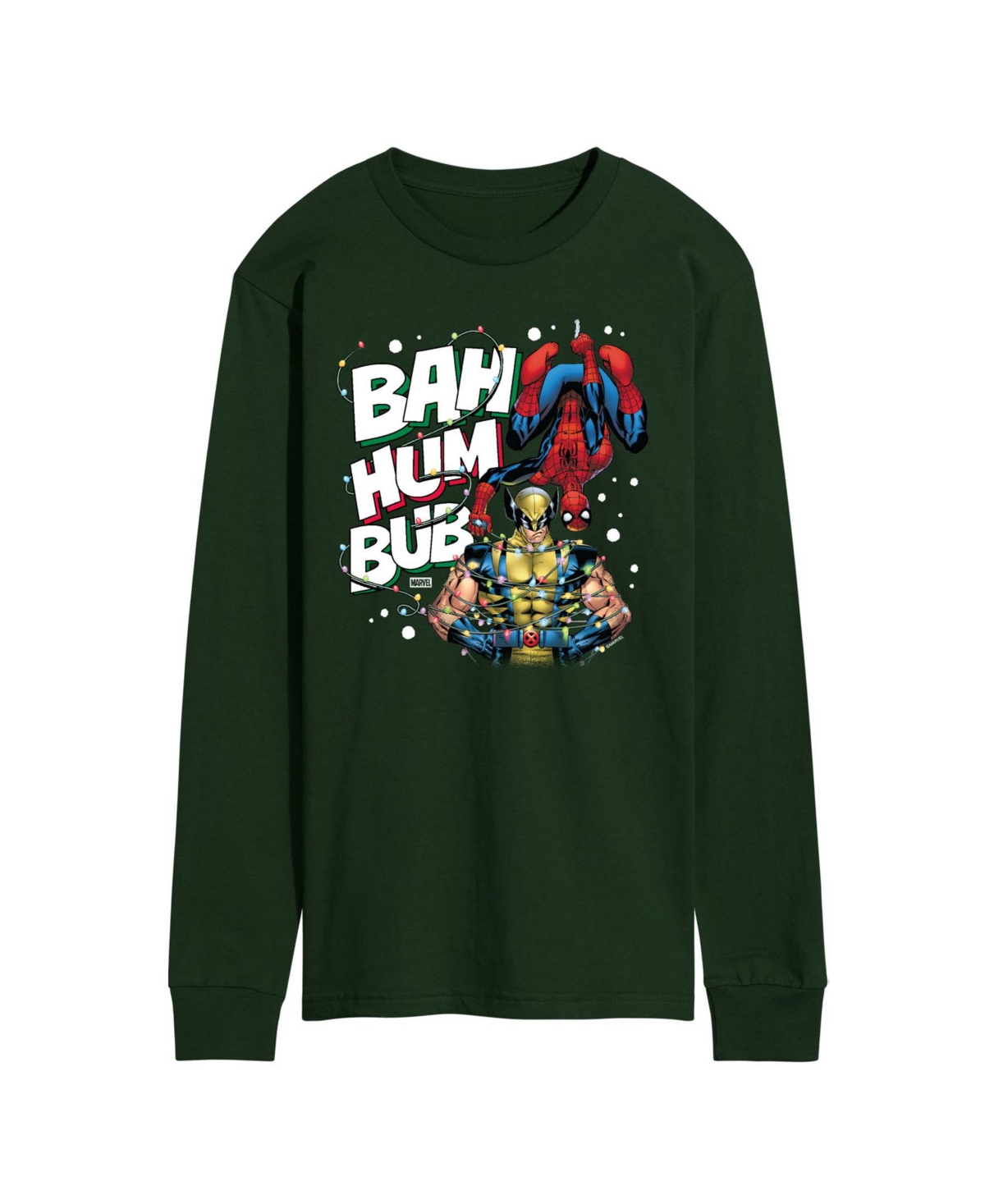 Airwaves Men's Marvel Bah Hum Bub Wolverine and Spider-Man Graphic Long-Sleeve T-Shirt