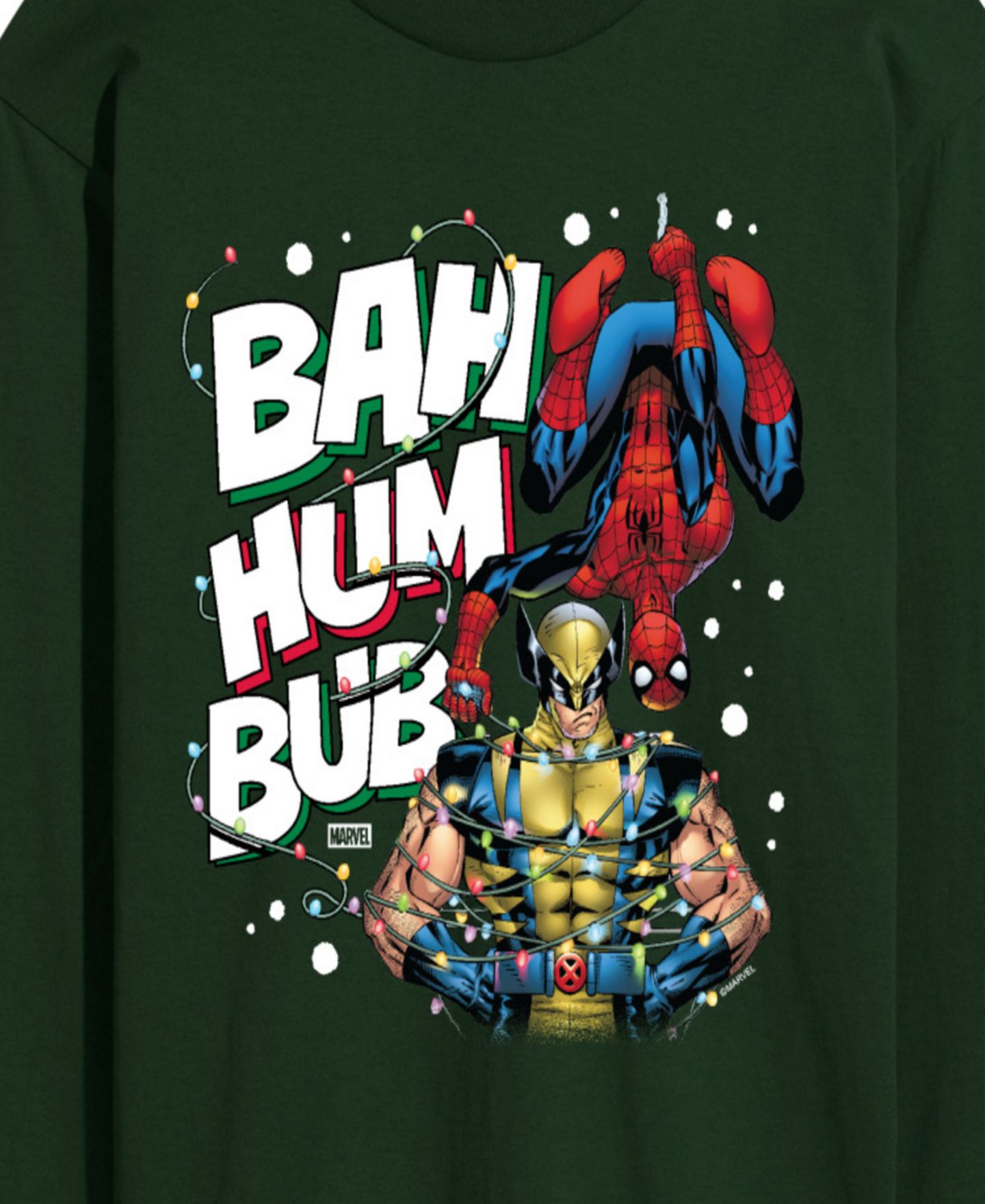 Мужская футболка AIRWAVES Marvel Bah Hum Bub Wolverine and Spider-Man Graphic Long-Sleeve, цвет: Тёмно-зелёный — фото 2