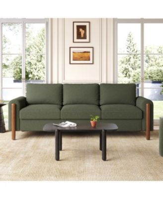 Streamdale 83.86" 3-Seater Sofa, Curved Armrest, Teddy Velvet, Solid Wood Legs & Frame, Green
