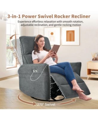 Streamdale 270 Power Swivel Rocker Recliner Chair for Adults, Electric Nursery Glider (Dark Gray