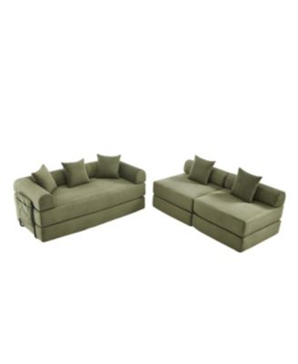 Convertible Folding Sofa Bed with Pillow Back Handrail, Cloud Corduroy Mattress Sofa