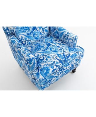 Upholstered Chair, Vintage Armchair with Blue/White Porcelain Print