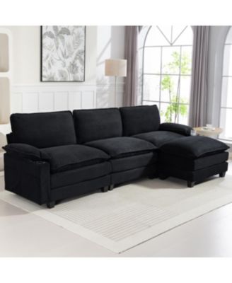 Streamdale Modern 3+1 L-Shaped Corduroy Sofa with Ottoman, Cloud Couch for Living Room.