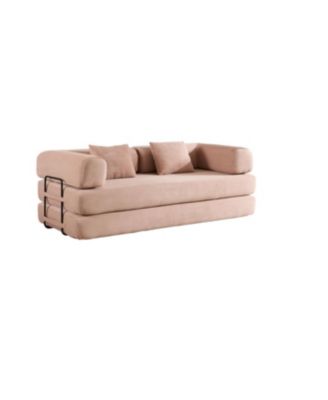  Convertible Sleeper Sofa Bed with Pillow (Pink