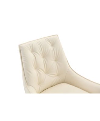 Streamdale Dining Chairs Set of 4, Off White Faux Leather, Gold Mesh Texture, Black Legs (Set of 4