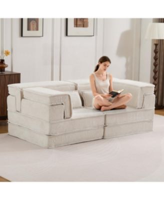 Streamdale Compression Sofa, Convertible Floor Sofa Bed, Modern Oversized Loveseat, White