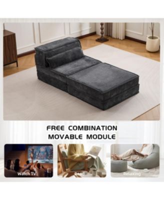 Compression Sofa, Convertible Floor Sofa Bed, Modular Sectional, Dark Grey