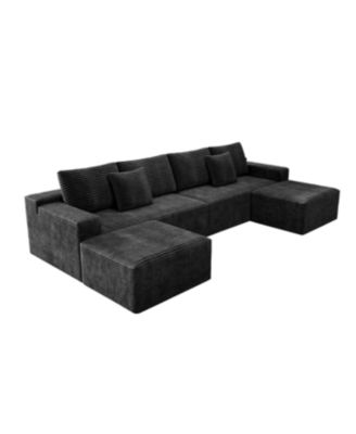  Grey 4PC Modular Corduroy Sectional Sofa - No Assembly Required