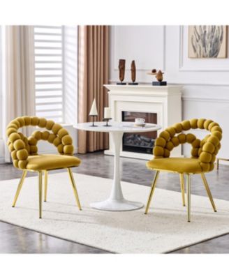 Streamdale Set of 2 Yellow Velvet Dining Chairs with Gold Legs