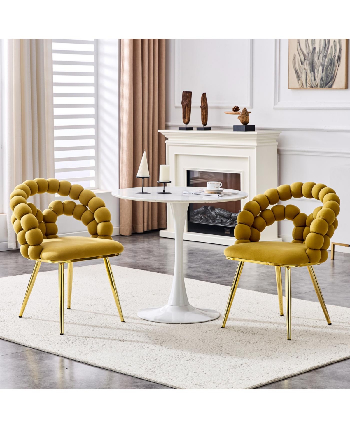 Streamdale Set of 2 Yellow Velvet Dining Chairs with Gold Legs