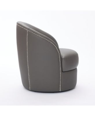 Streamdale Gray Leather Swivel Chair, Mid-Century Modern Lounge Chair