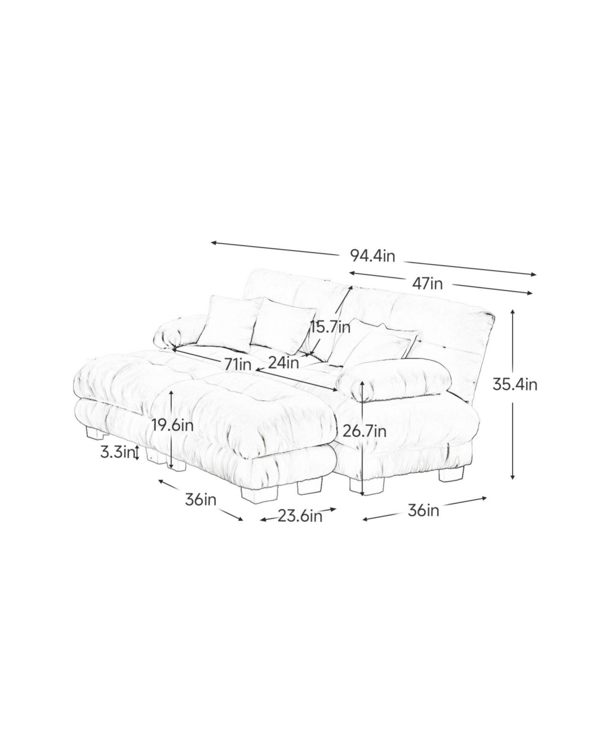 Streamdale Cloud Couch Sleeper Sofa, Chenille 2 Seater with 2 Lumbar & 2 Throw Pillows, 2 Ottomans