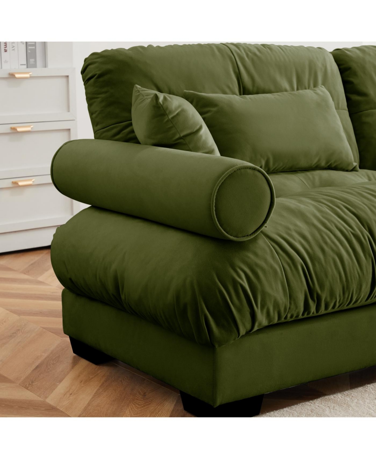 Streamdale Furniture Streamdale Modern Two-Seater Velvet Sofa with Pillows, Olive Green