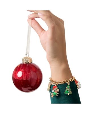Holiday Charm Bracelet, Gold Tone Enamel Christmas Motifs