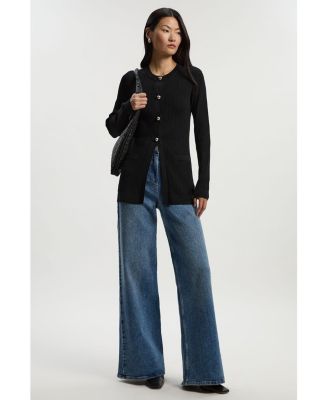 Women's Dome-Button Longline Knitted Cardigan