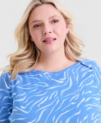 Plus Size Printed Cotton 3/4-Sleeve Top
