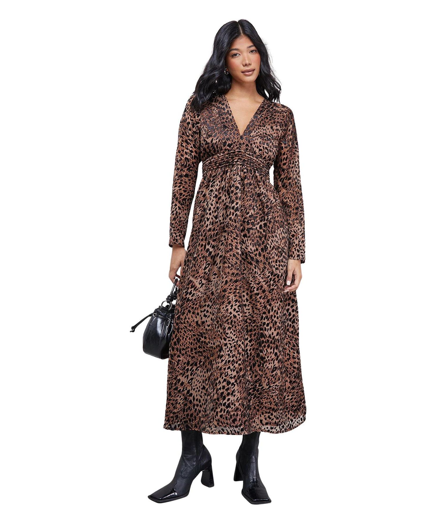 Plunge Neck Waisted Midi Dress