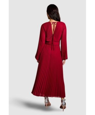 Women's Long Sleeve Chiffon Wrap Midi Dress