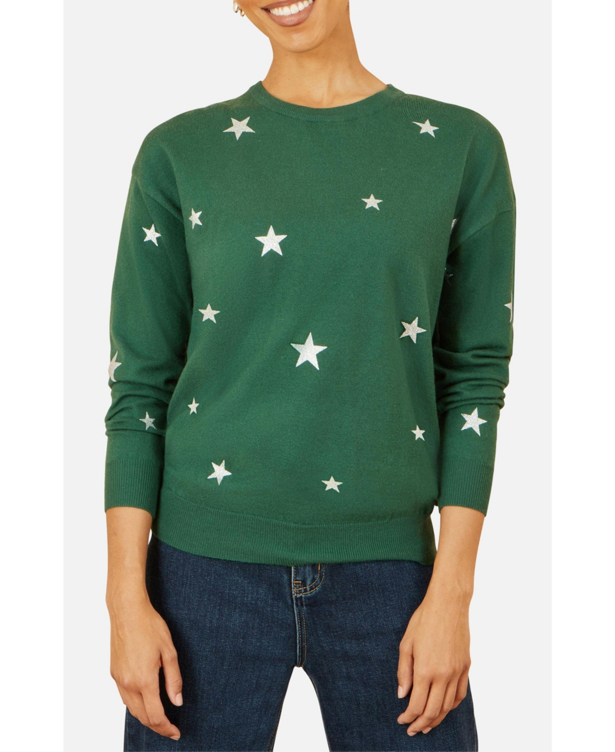 Yumi Women's Foil Star Print Relaxed Fit Sweater