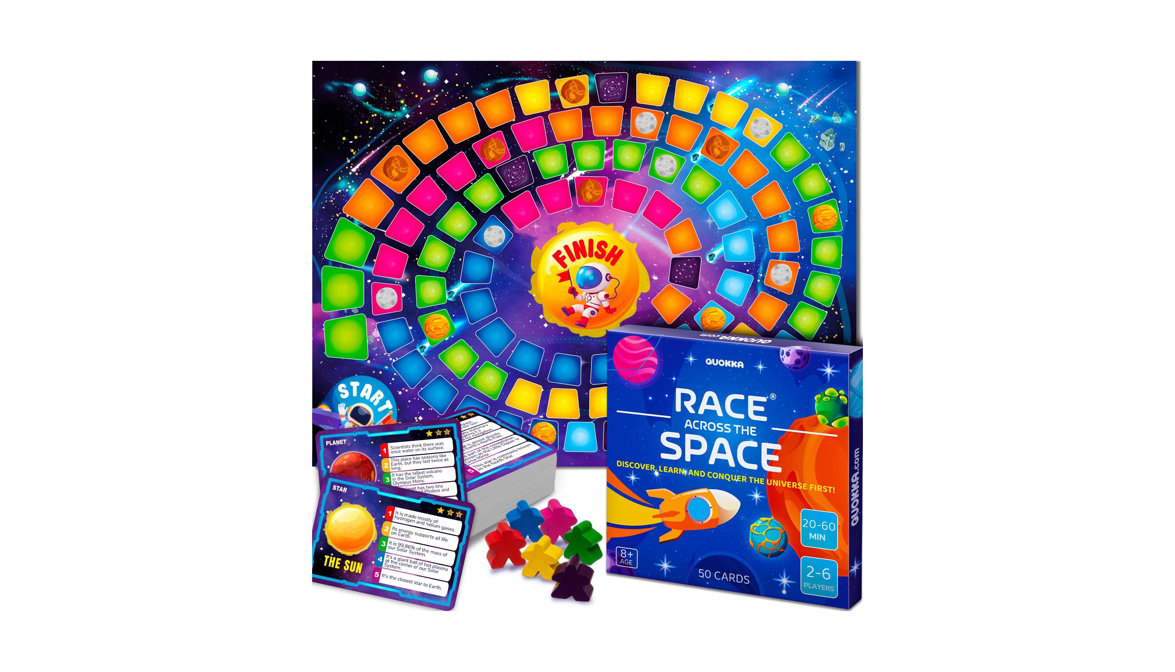 Quokka Space Board Game for Kids Ages 8-12 and Families – Fun Space Trivia Game with 50 Cards – Learn Planets, Moons Facts – Educ