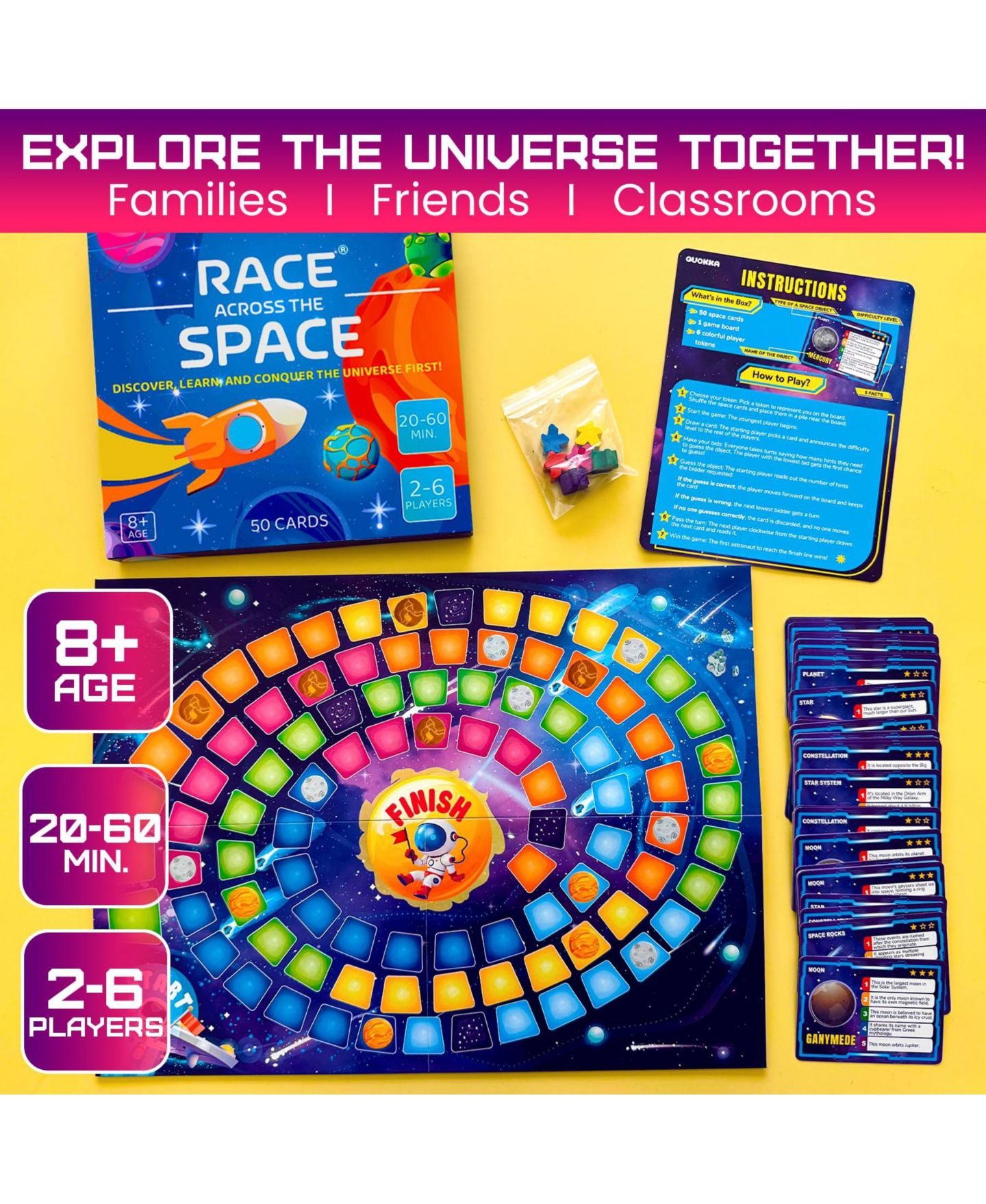 Детская настольная игра Quokka Trivia Geography and Space Board Game, от 8 лет, цвет: Космический — фото 2