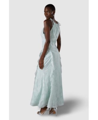 Women's Jacquard Halter Neck Frill Maxi Dress