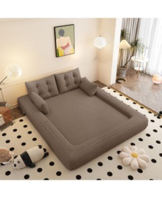 Human Dog Bed, Lazy Sofa Couch, 78.7" Foldable Sofa Bed, 3-in-1 Teddy Fabric Foam Sleeper Sofa Bed, Brown
