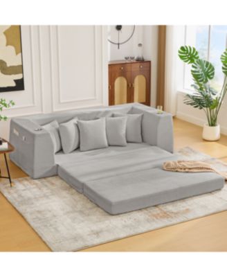  Corduroy Convertible Sofa Bed Loveseat with 5 Pillows, Side Pocket, No Assembly