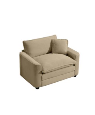  Tan Corduroy Single Chair Deep Seat Sofa with Pillow