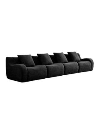 Streamdale 4-Seat Boneless Sofa, Teddy Fabric, No Assembly, Curved Armrest, Black