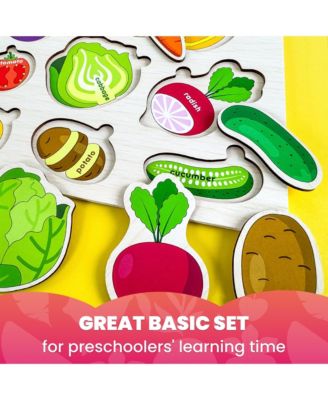 Wooden 4 Set Pegged Puzzles for Kids Ages 1-2 – Veggies Learning Toy for Kids