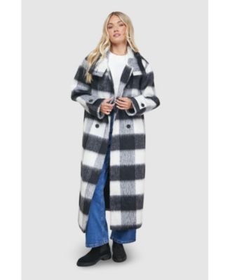 Women's Brushed Check Funnel Neck Coat