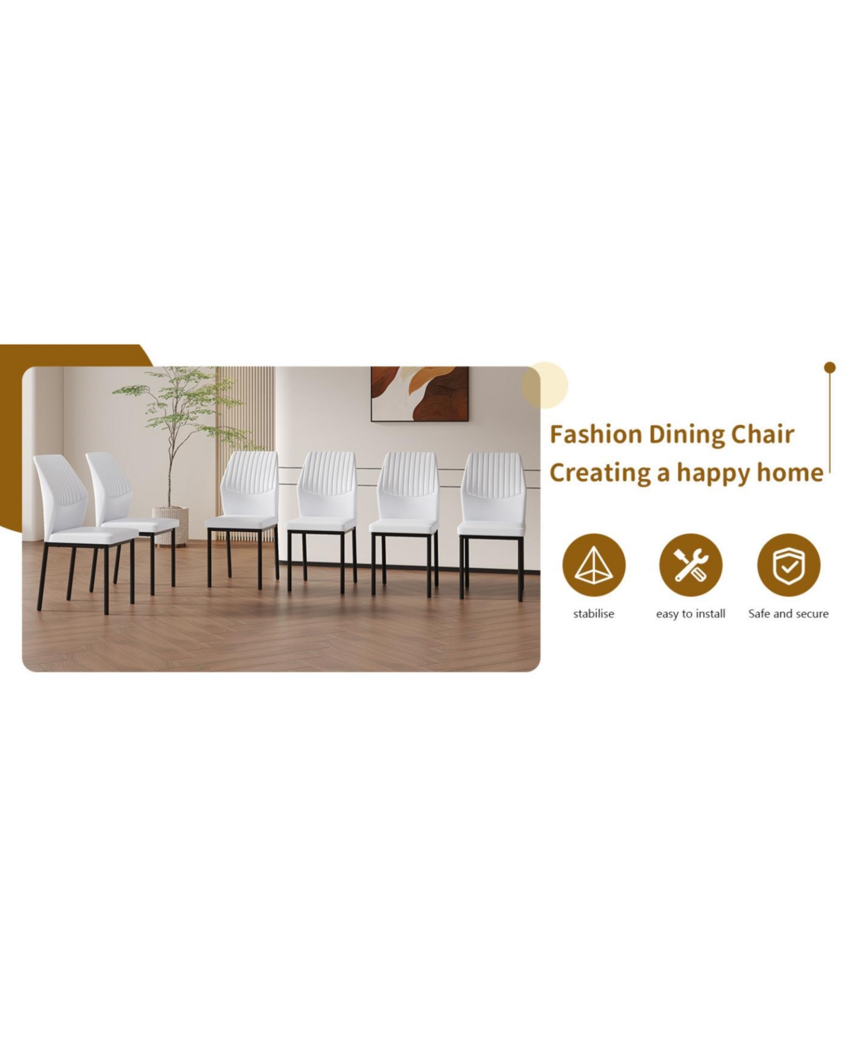 Streamdale Furniture Streamdale 6-piece set of white & black Pu dining chairs, ergonomic, 36.7" high