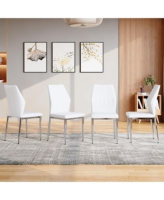 Streamdale Set of 4 Silver & White Dining Chairs, 37" High, Ergonomic PU Backrest