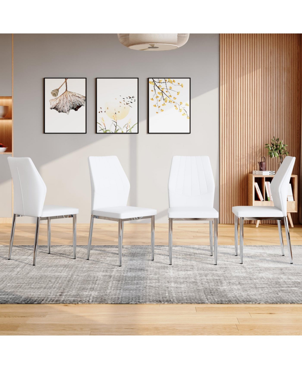 Streamdale Furniture Streamdale Set of 4 Silver & White Dining Chairs, 37" High, Ergonomic Pu Backrest