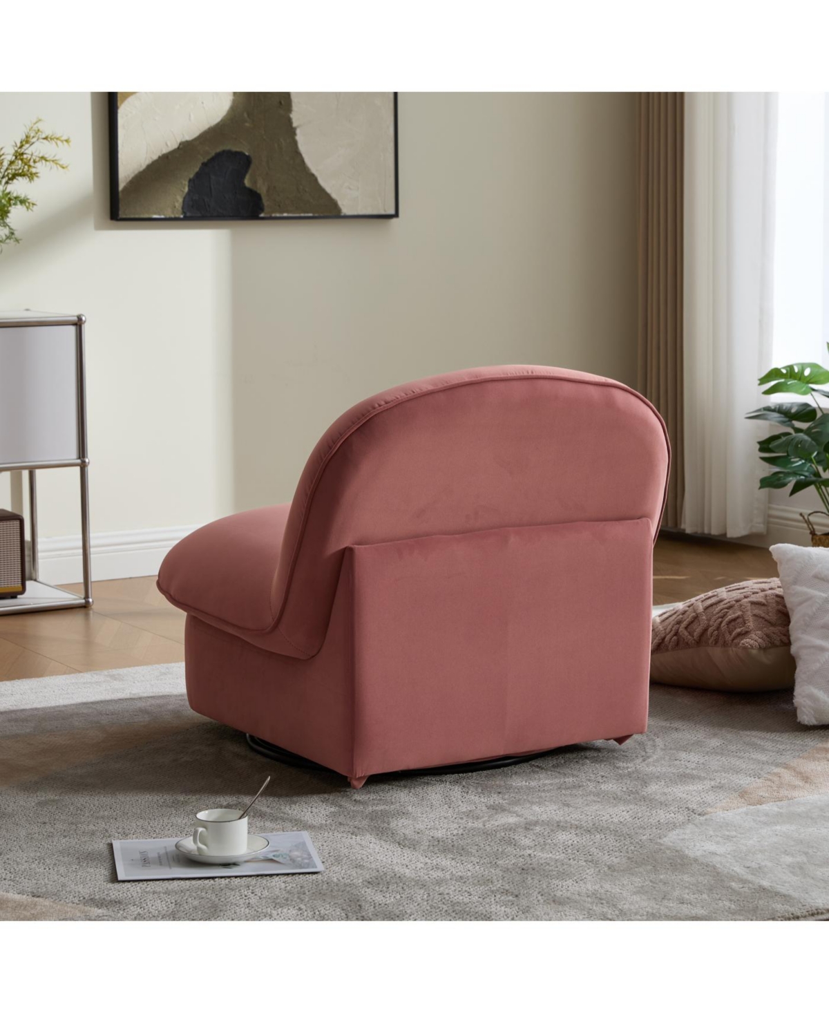 Streamdale Velvet Swivel Chair with 360-degree Metal Base