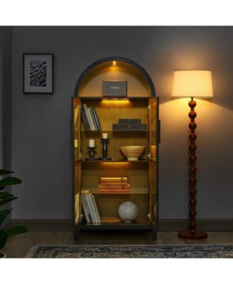 Streamdale Modern Retro Wooden Storage Cabinet with Adjustable Glass Partitions - Black