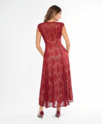 Women's Shapewear Boho Floral Lace Front Slit Maxi Dress