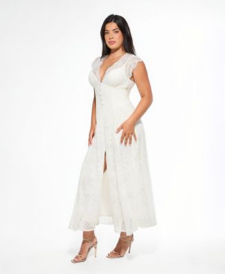 Women's Shapewear Boho Floral Lace Front Slit Maxi Dress