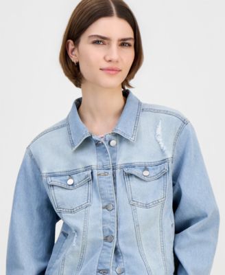 Juniors' Long-Sleeve Denim Trucker Jacket