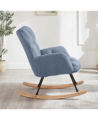Streamdale Light Blue Teddy Fabric Glider Rocking Chair with Metal Frame